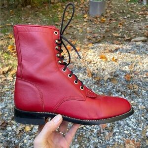 Justin Red Lacer Roper Kiltie Western Boots Size 7B Woman’s